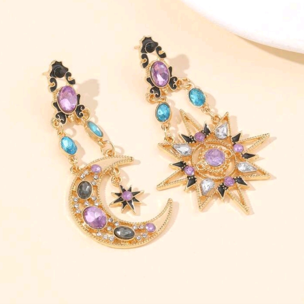 Moon Star Rhinestone Earrings
